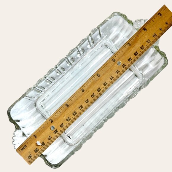 Anchor Hocking Glass A560 Relish Dish Vanity Fan Handles Scalloped Edges USA - Picture 7 of 10